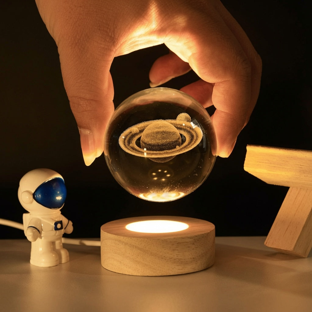 Lámpara Esfera Cristal 3D Saturno