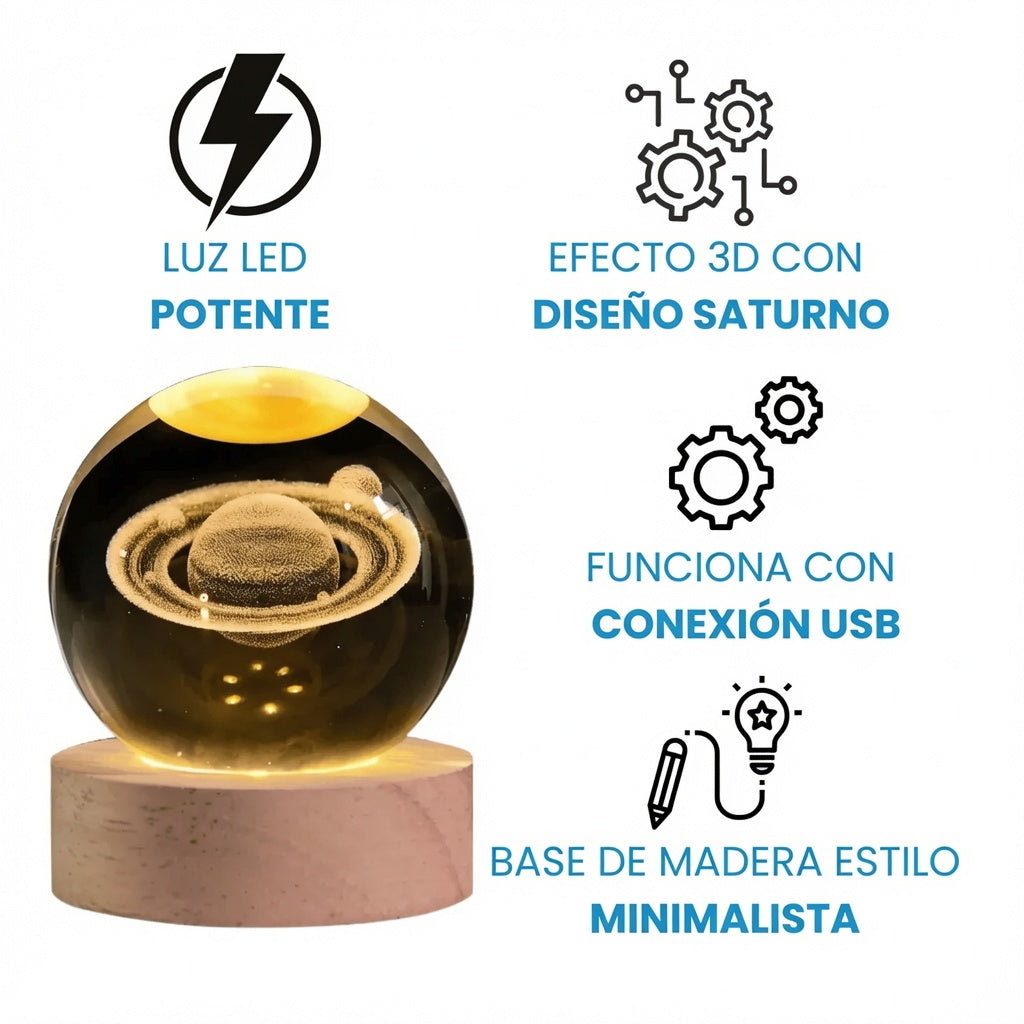 Lámpara Esfera Cristal 3D Saturno