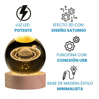 Lámpara Esfera Cristal 3D Saturno
