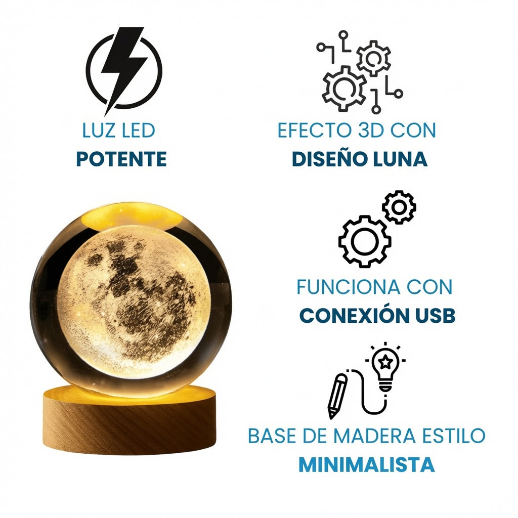 Lámpara Esfera Cristal 3D Luna